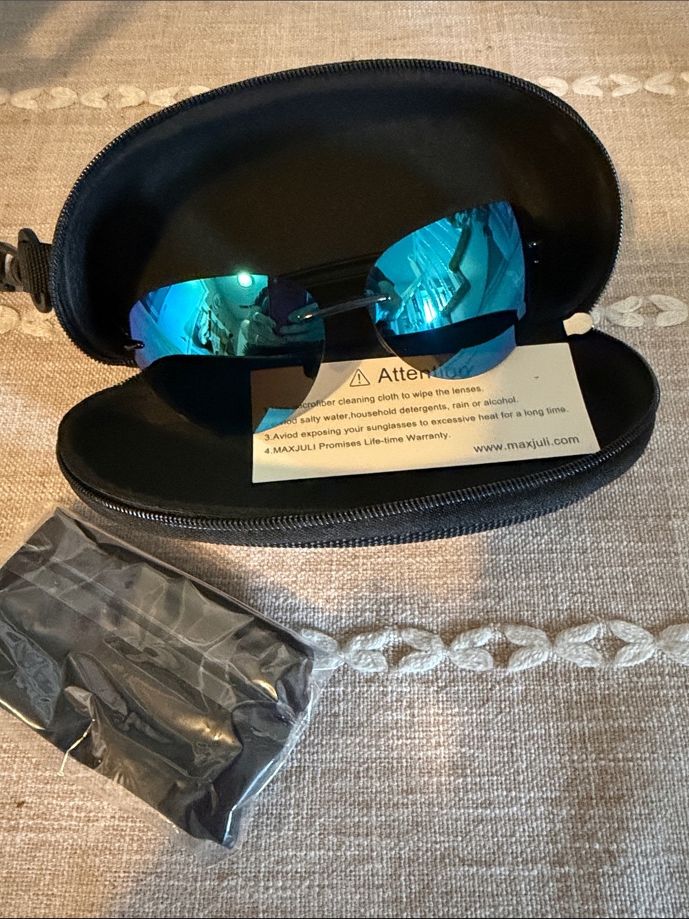 Brand new in case Max Juli Blue Mirrored Lens Sunglasses with Hard Case.